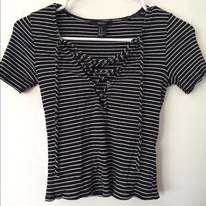 Stripped lace front top