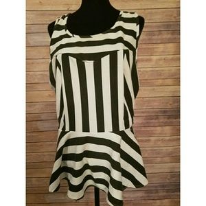 Caren Sport Black and White Striped Sleeveless Top