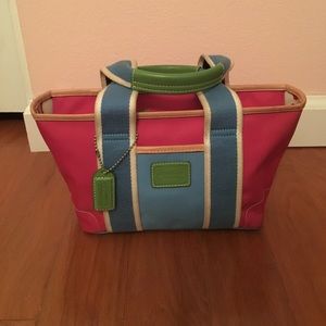 Authentic COACH mini Hampton purse, pink and blue