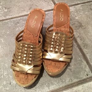 ALDO gold cork wedge platform sandals. Size 6.5.