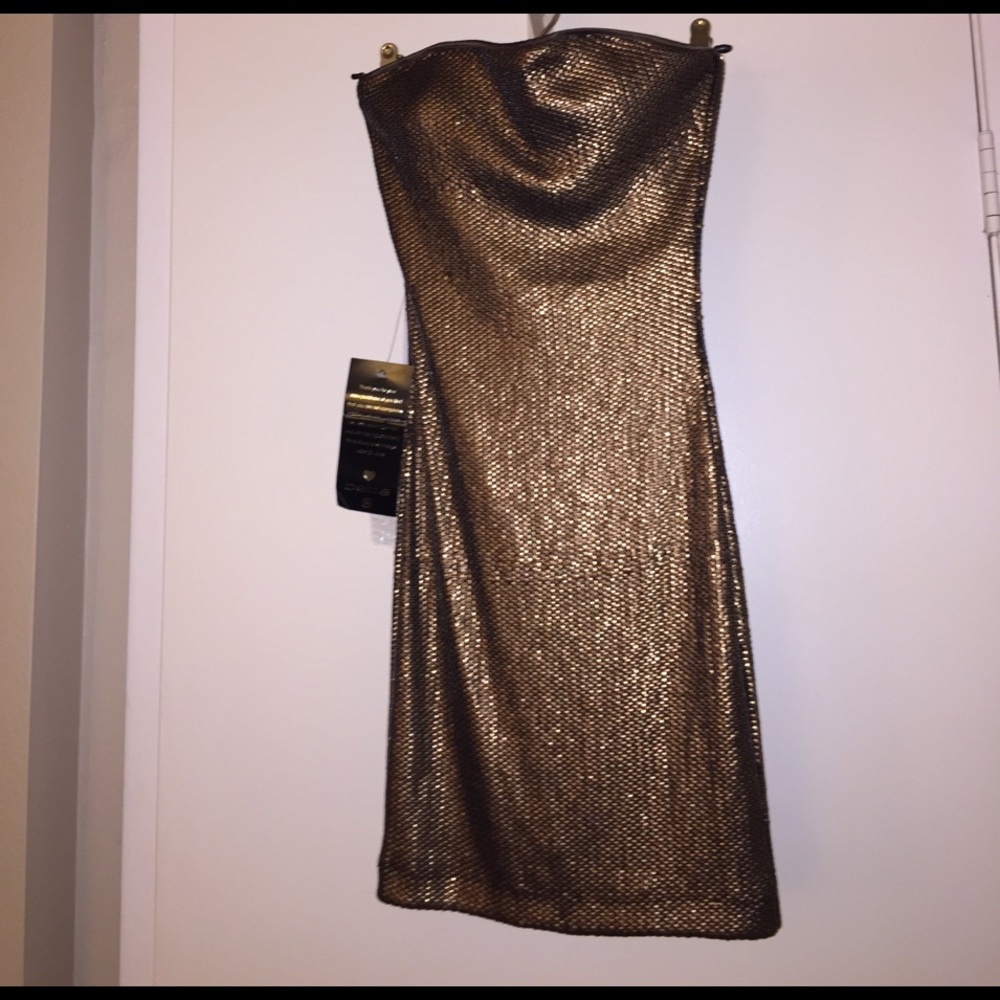 Bebe bronze sequin strapless dress