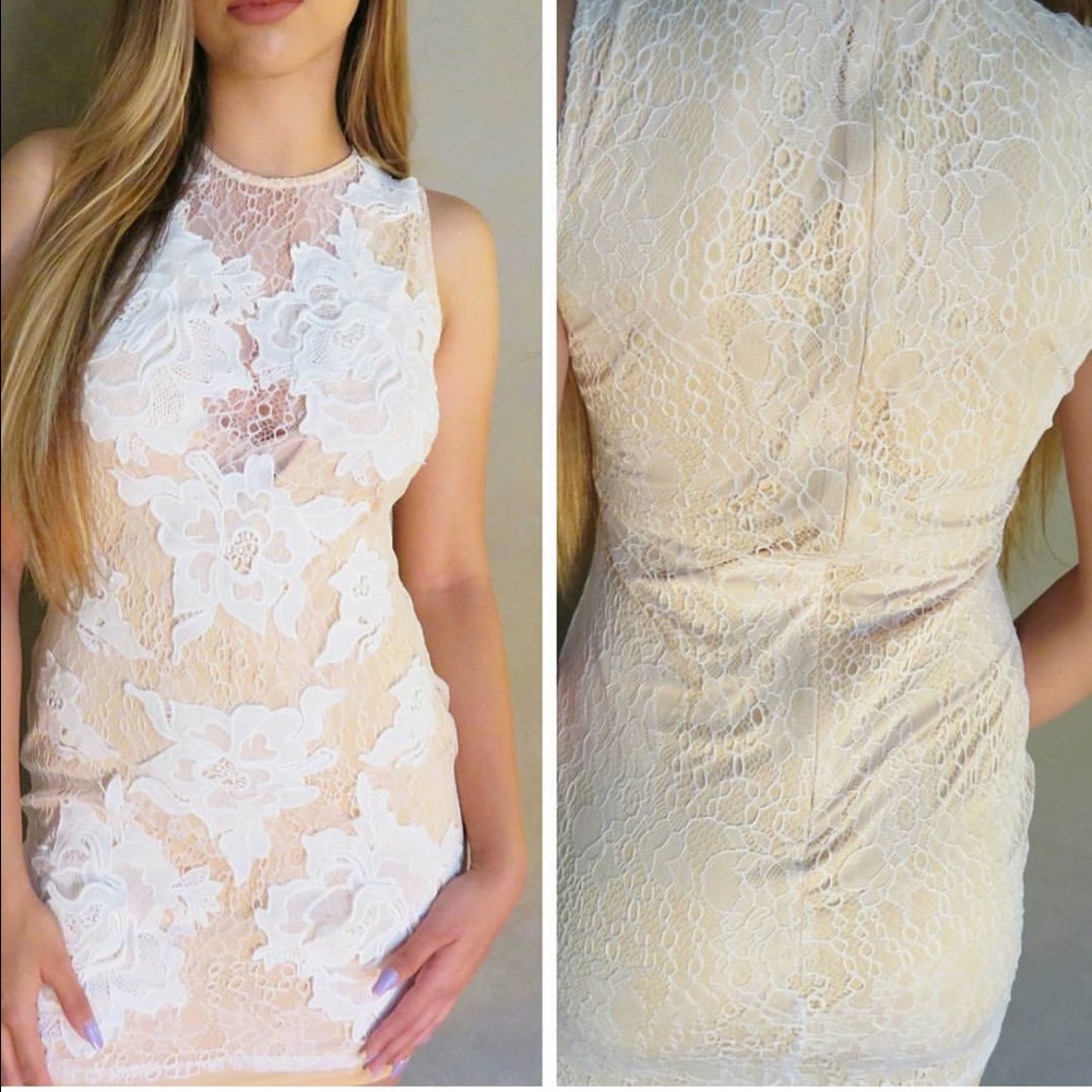 White and nude lace dress