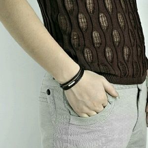 MEN'S LEATHER BRACELET - BLACK ; 2 for $10