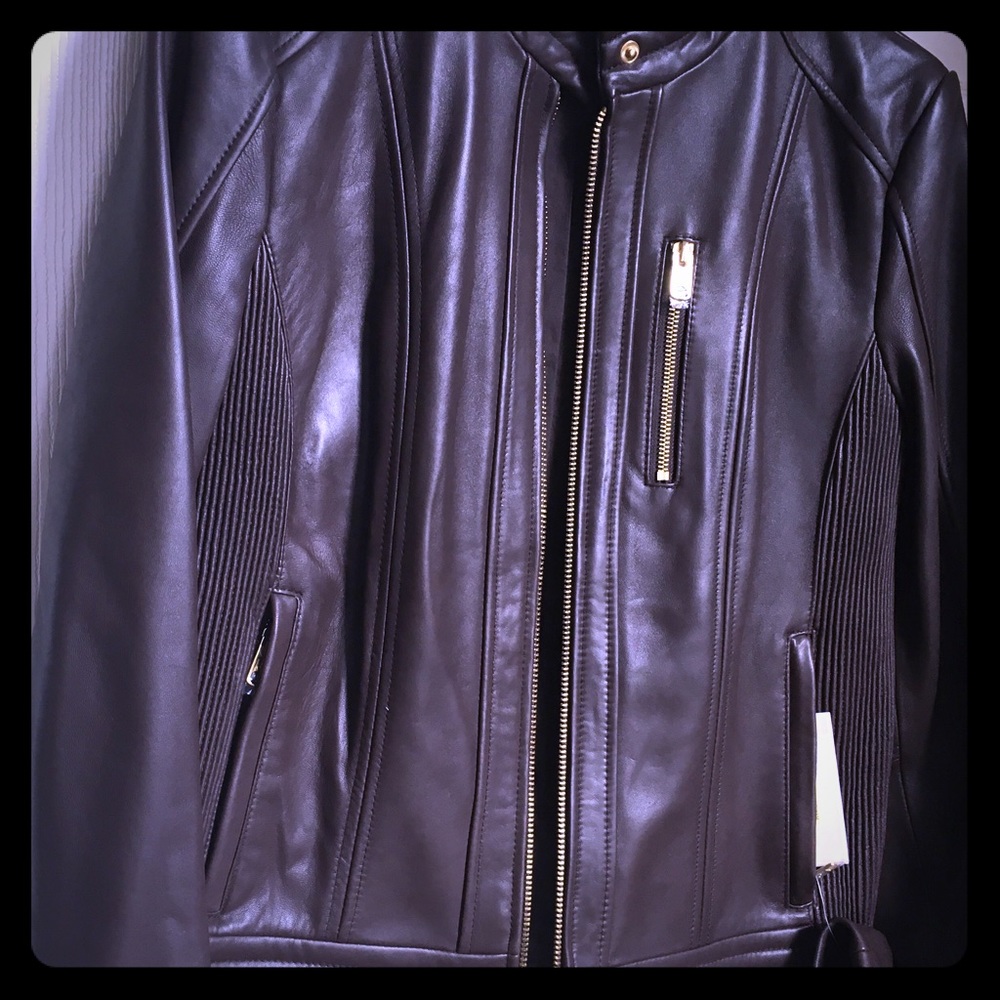 Michael Kors leather coat, size large, nwt
