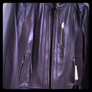 Michael Kors leather coat, size large, nwt