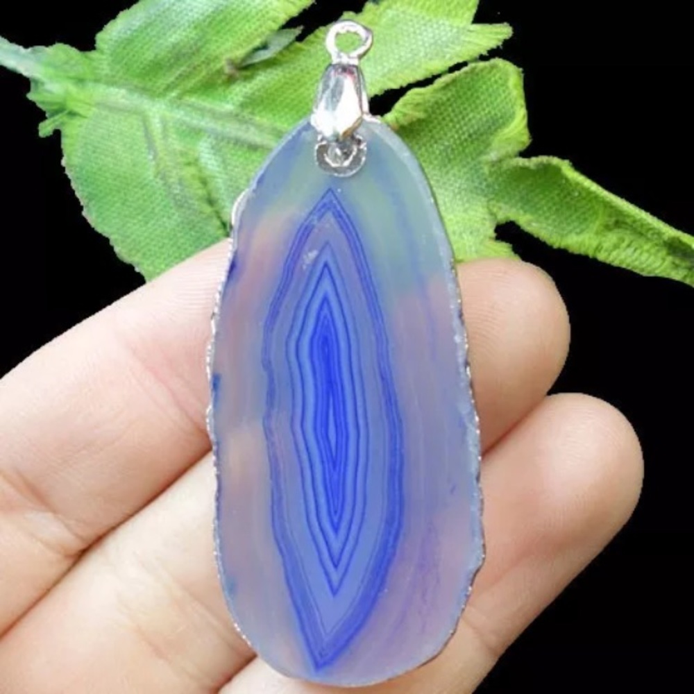 Stunning Blue Agate Stone Pendant