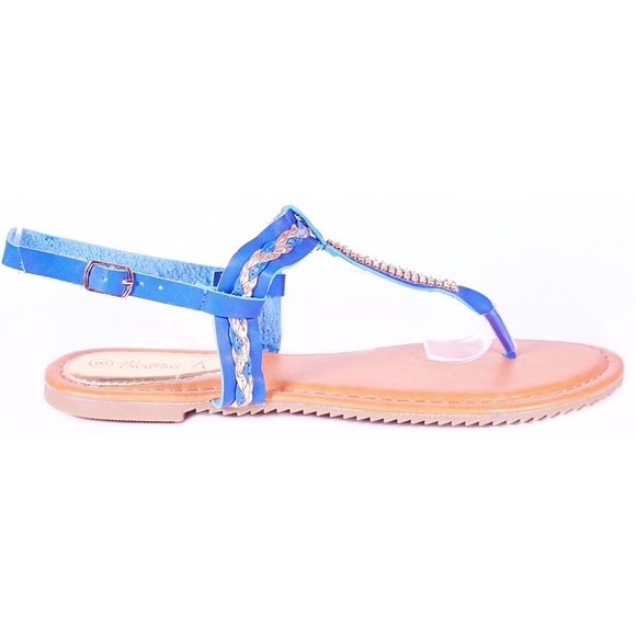 Women Blue Slingback Thong Flat Sandals S1939 - Picture 3 of 3