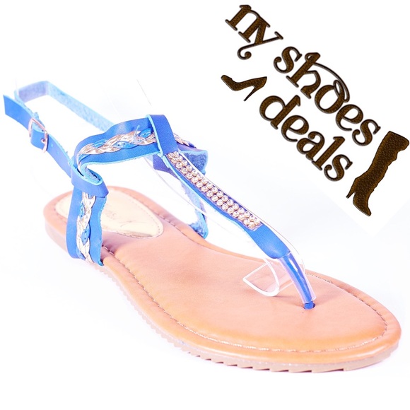 Victoria K Shoes - Women Blue Slingback Thong Flat Sandals S1939