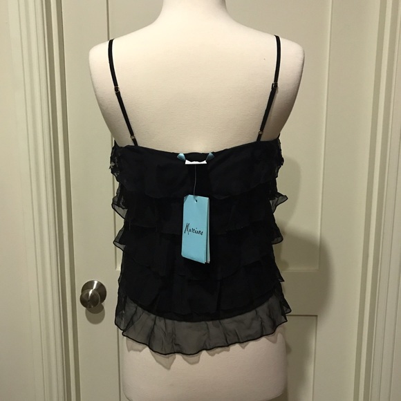 Ruffled Silk Marciano Tank w/ Sequin Detailing NWT - Picture 2 of 8