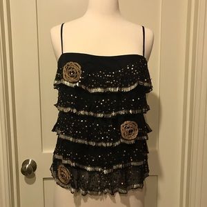 Ruffled Silk Marciano Tank w/ Sequin Detailing NWT