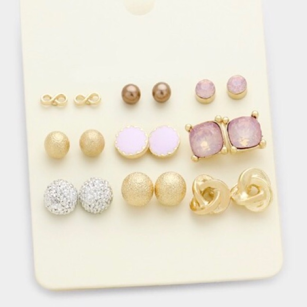 9 Pairs - Mixed infinity & knot stud earrings
