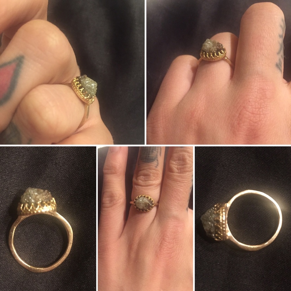 Raw/Rough White/Brown Diamond Ring -Rose Gold Band