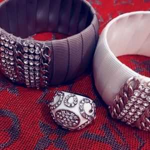 Ribbon wrapped chain & crystal encrusted bangle