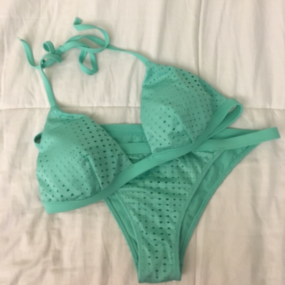 victoria's secret teal silky bikini set!!