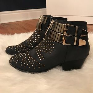 Gold Studded Black Ankle Booties