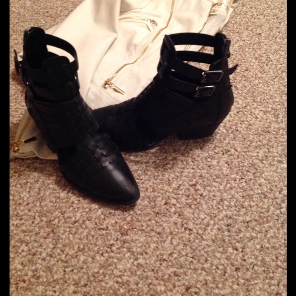 Black Leather Ankle Boots - Picture 1 of 4