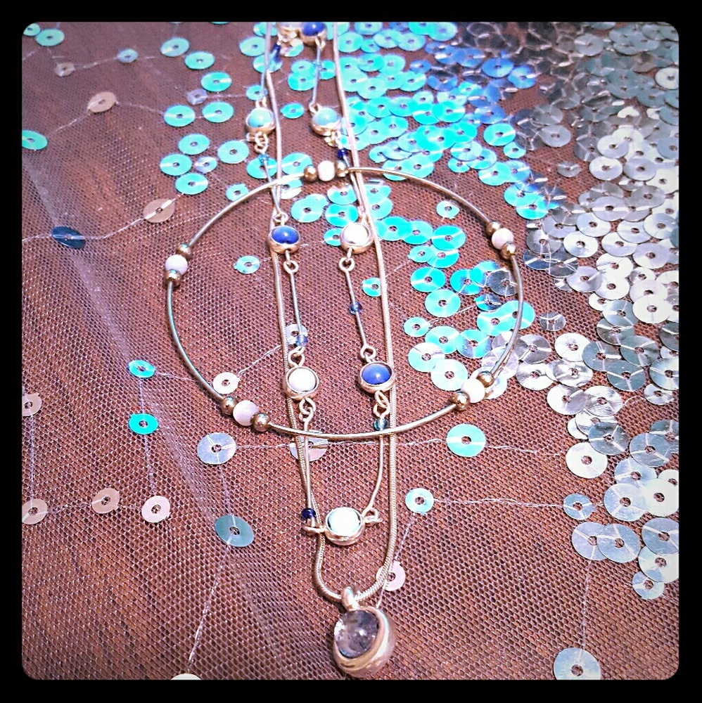 Glass Stone Beaded Necklaces and Bangle