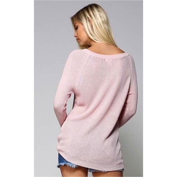 LAST ONE! Oversized Blush Lace Up Sweater Top - Picture 5 of 5
