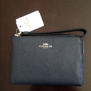 NWT Navy Leather Coach Wristlet