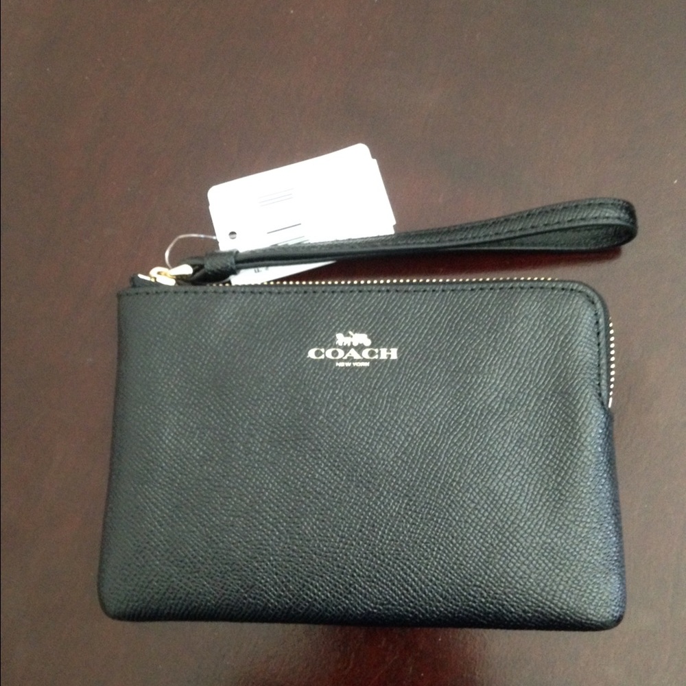 NWT Black Leather Coach Wristlet