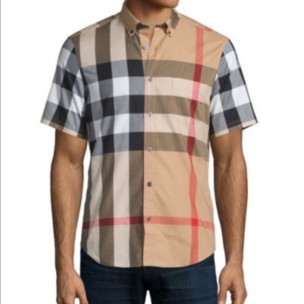 Fred Check Short-Sleeve Woven Shirt, Camel