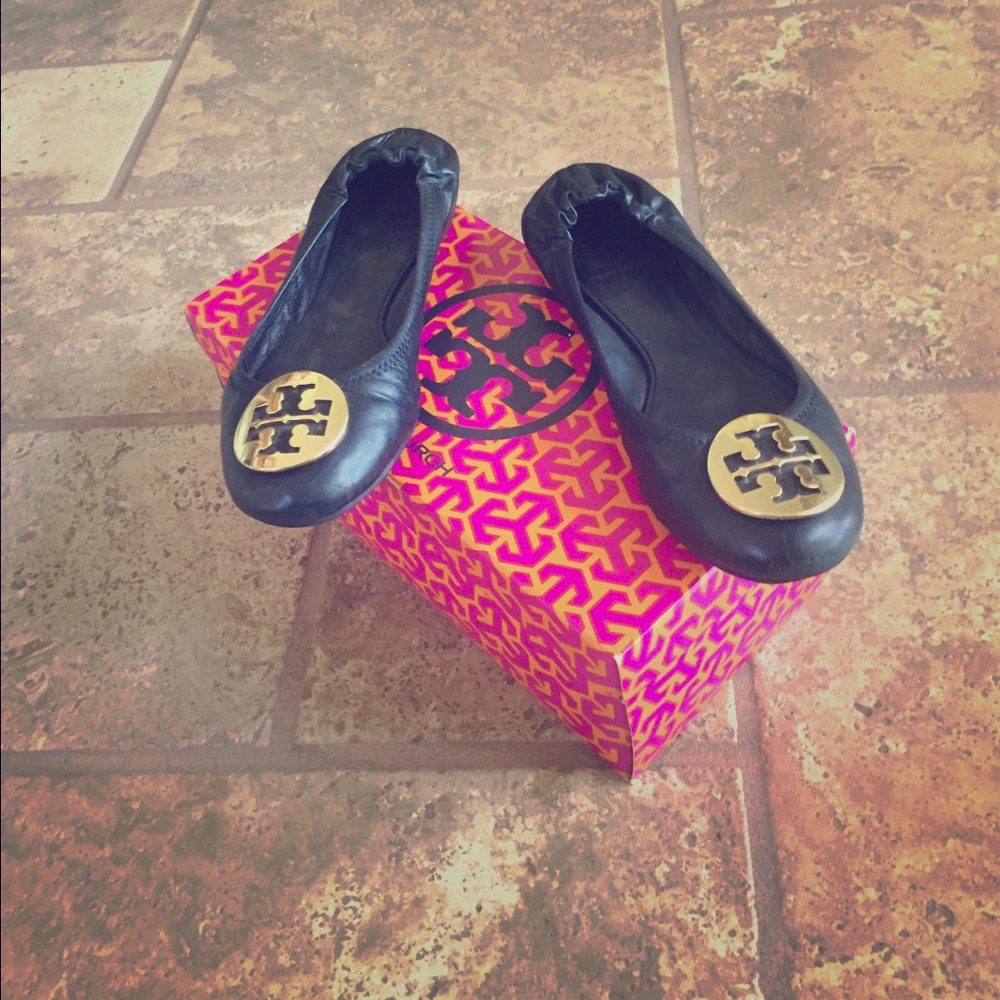 Tory Burch Classic Leather Black Reva Flats