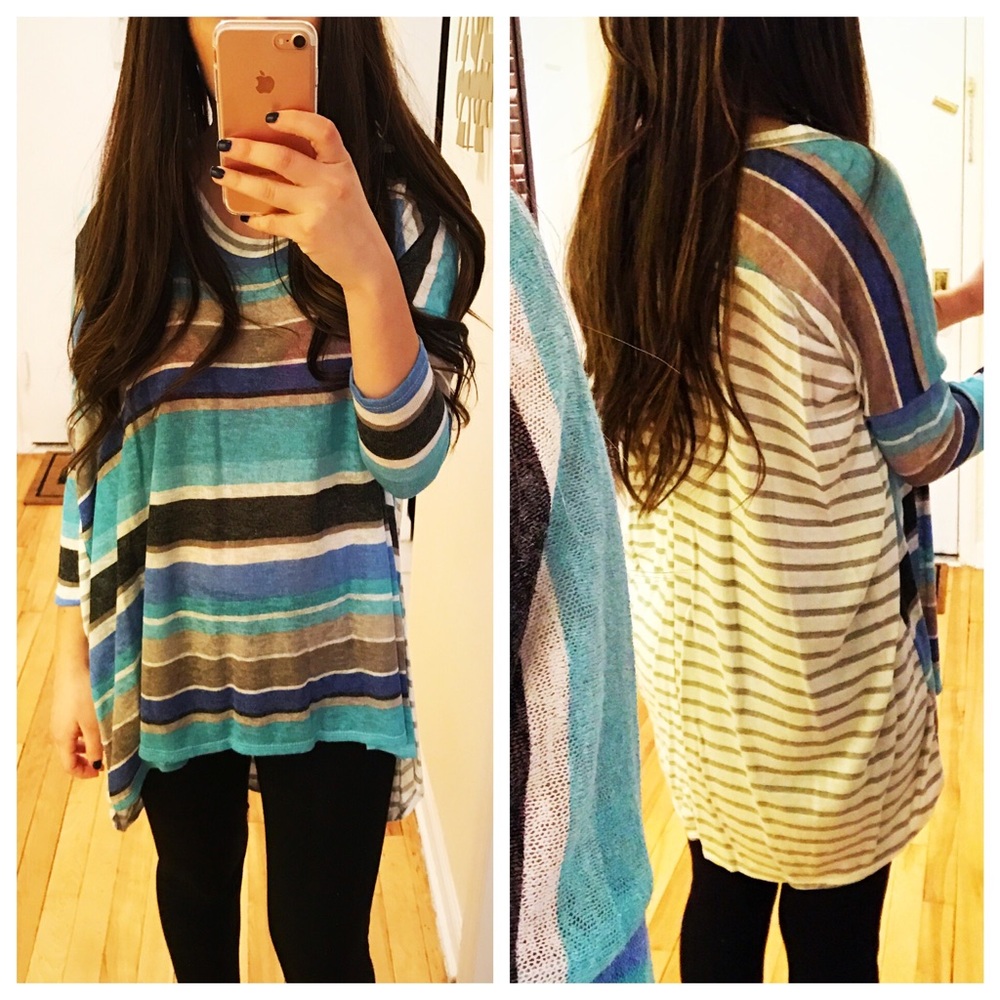 Adorable High Low Knit Color Block Striped Top