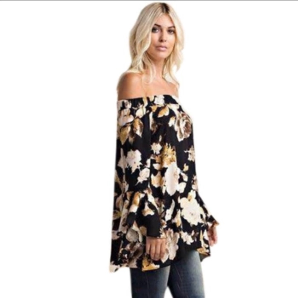 🆕 NEW Off Shoulder Bell Sleeve Floral Print Top - Picture 3 of 6