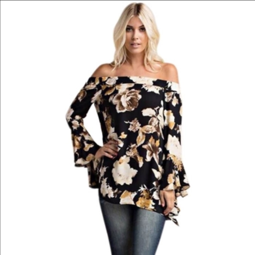 🆕 NEW Off Shoulder Bell Sleeve Floral Print Top - Picture 4 of 6