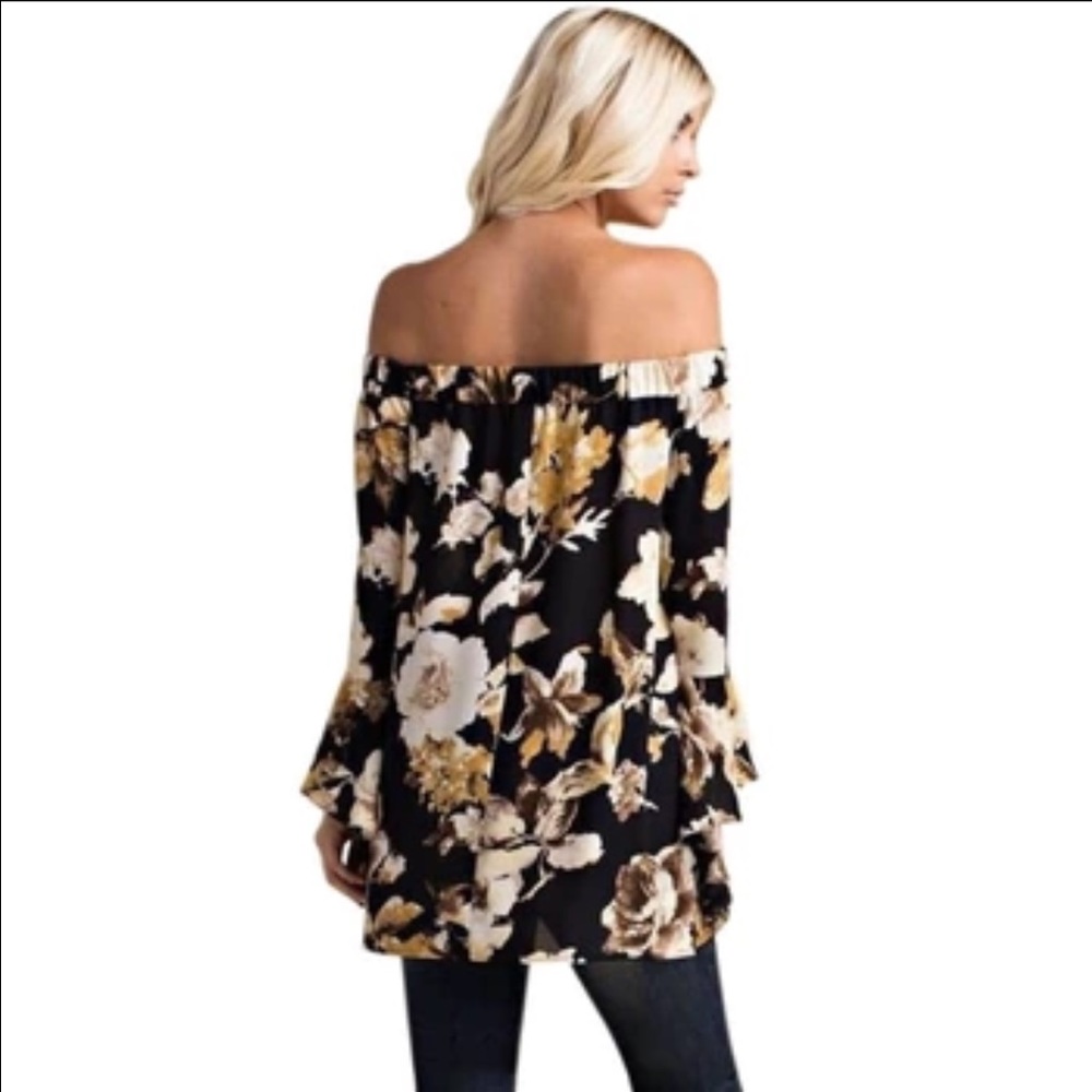 🆕 NEW Off Shoulder Bell Sleeve Floral Print Top - Picture 5 of 6