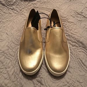 Gold Faux Leather Forever 21 Slip Ons