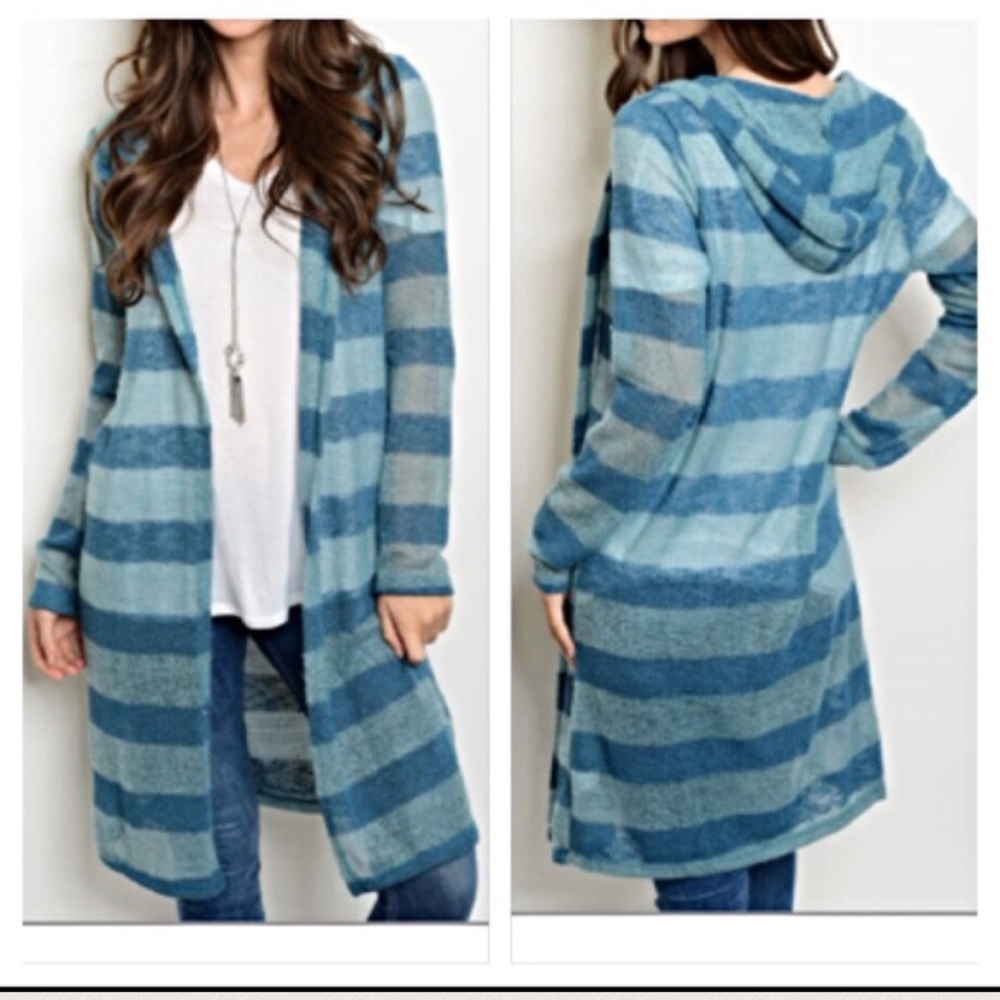 🔥SIZZLE SALE Slub Knit Sweater Striped Hood sold - Picture 3 of 3
