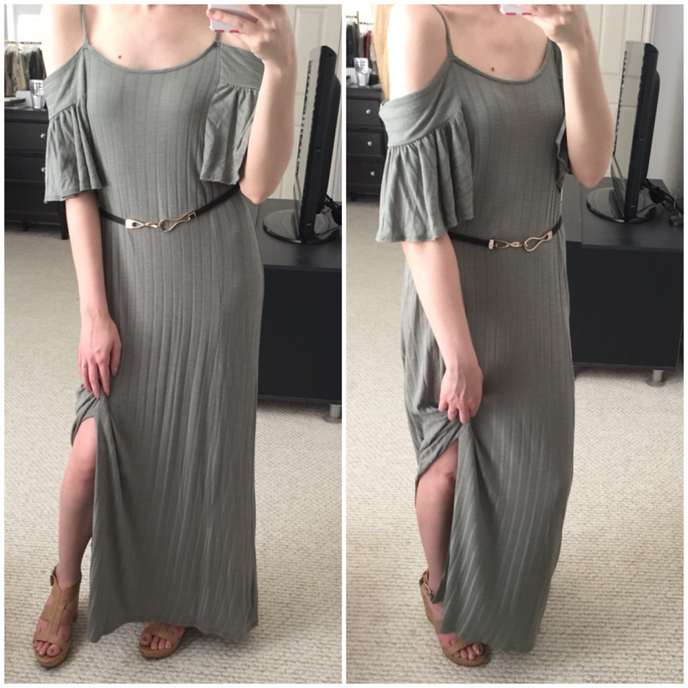 LAST ITEM▫Sage Boho ColdShoulder Maxi Dress w/Slit - Picture 2 of 4