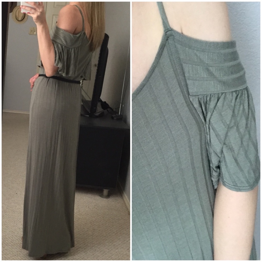 LAST ITEM▫Sage Boho ColdShoulder Maxi Dress w/Slit - Picture 3 of 4