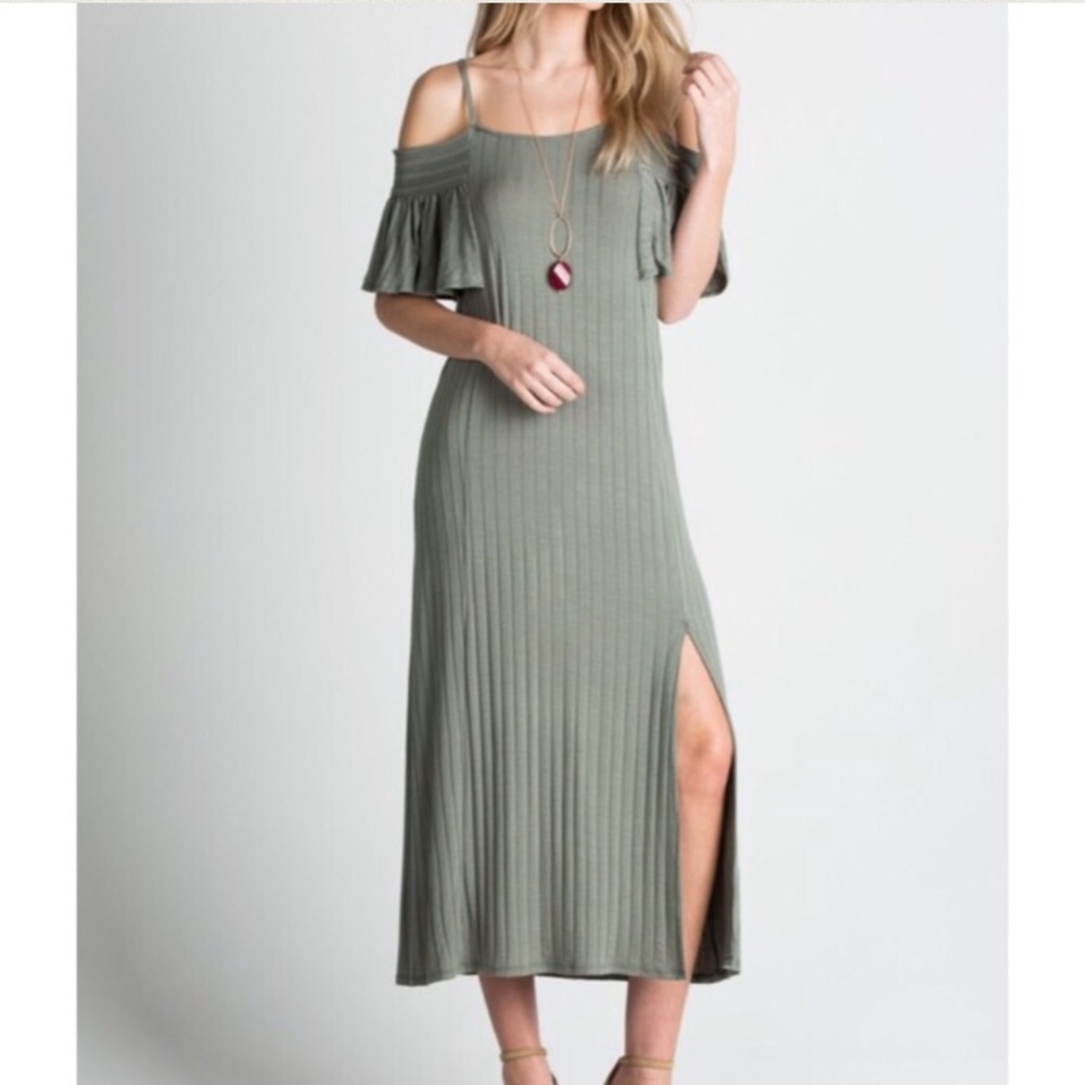 LAST ITEM▫Sage Boho ColdShoulder Maxi Dress w/Slit - Picture 4 of 4