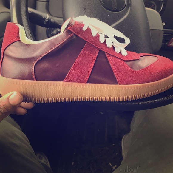 Hot burgundy sneakers slightly worn