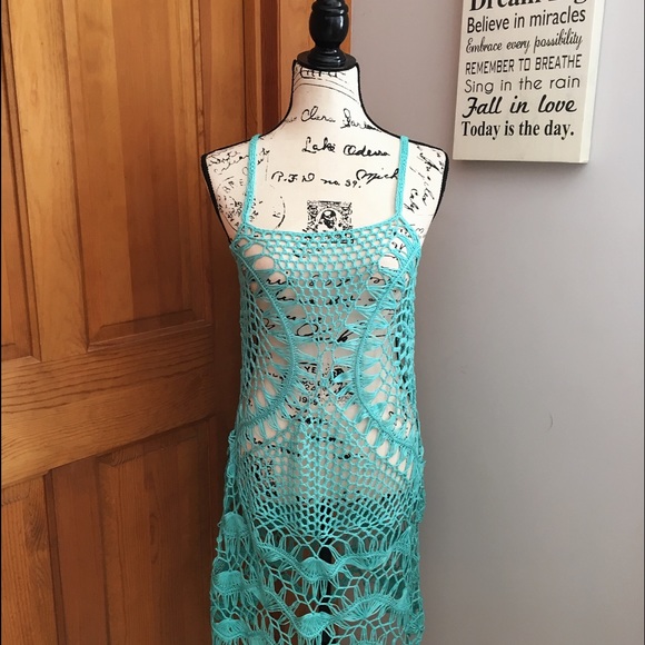 CLEARANCE Aqua Crochet Cover Dress - Picture 3 of 3