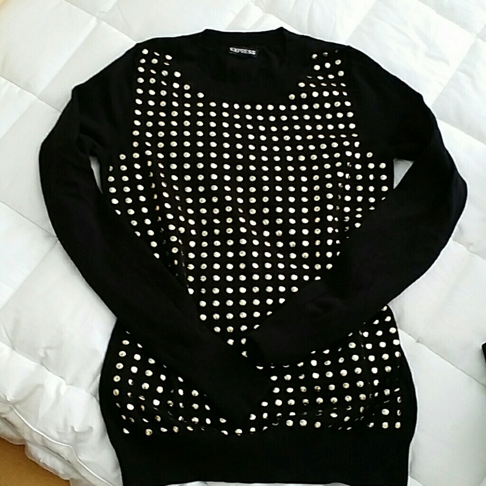Express gold dots black light sweater Small S