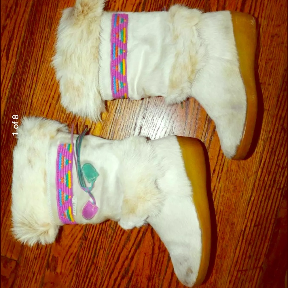 Vintage Tecnica Skandia Cream Goat Fur Boots