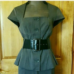 Gray dress jacket short sleeve belt not included