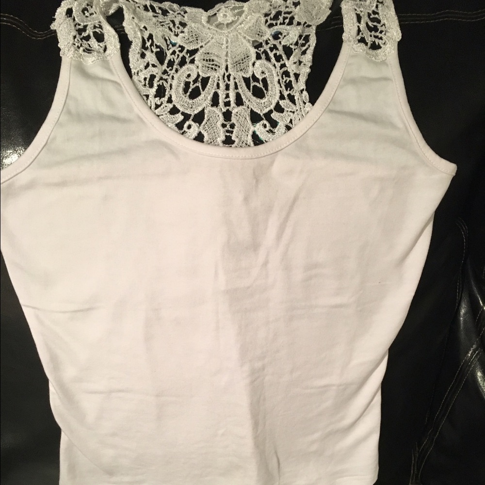 Brand New white tank with lace & sequin on back