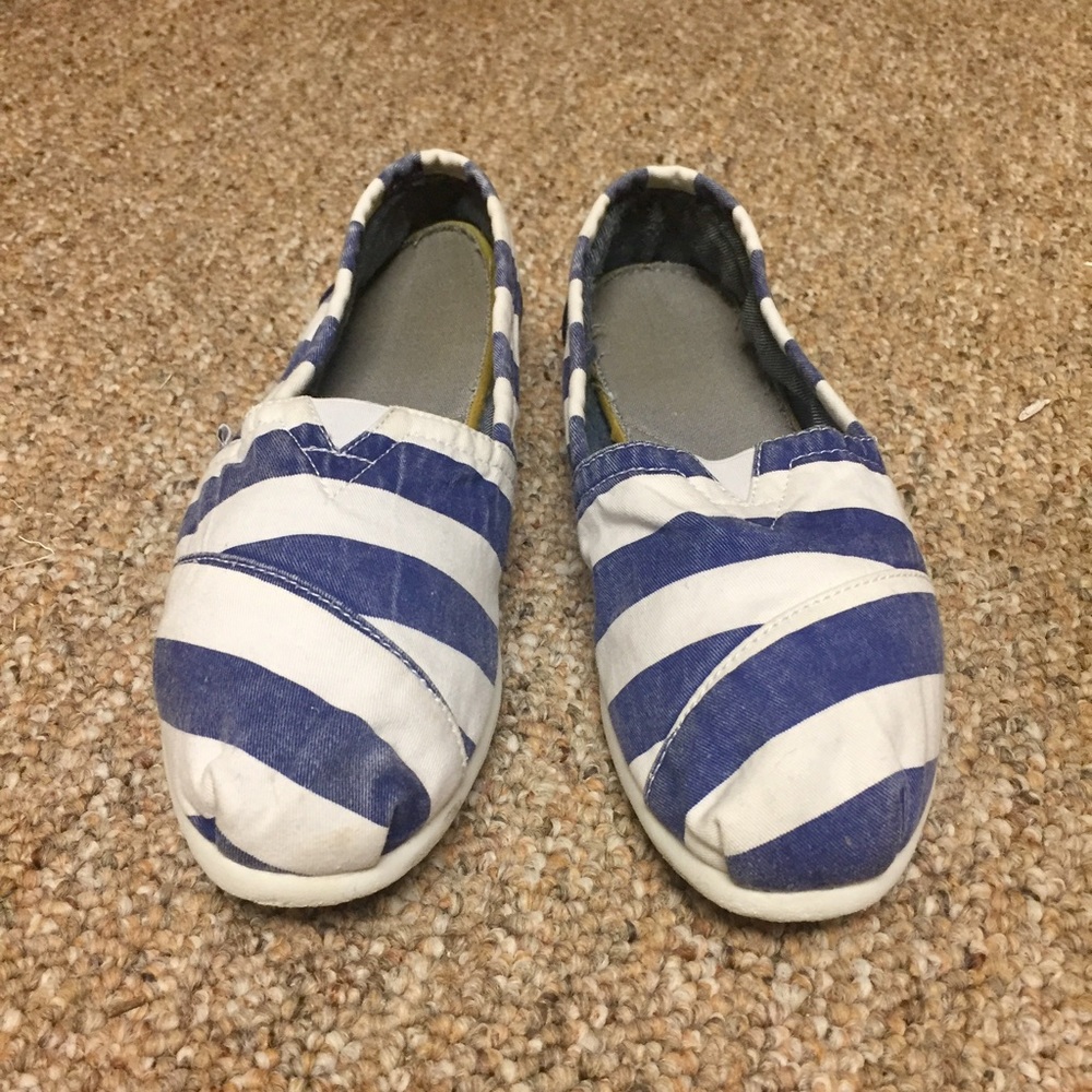 Blue and White striped TOMS