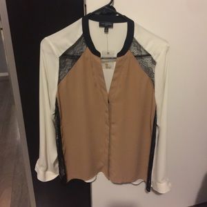 Colorblock Button Down with Lace Accents