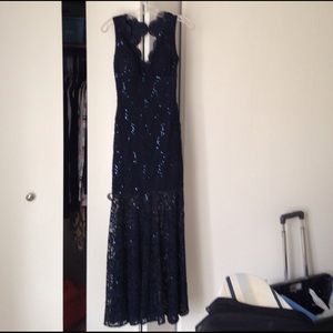 Blue lace evening gown