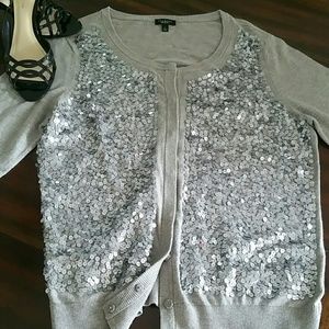 Talbots beautiful sequined silver cardigan