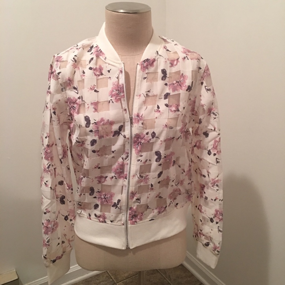 3/$18 Ivory sheer with pink floral jacket