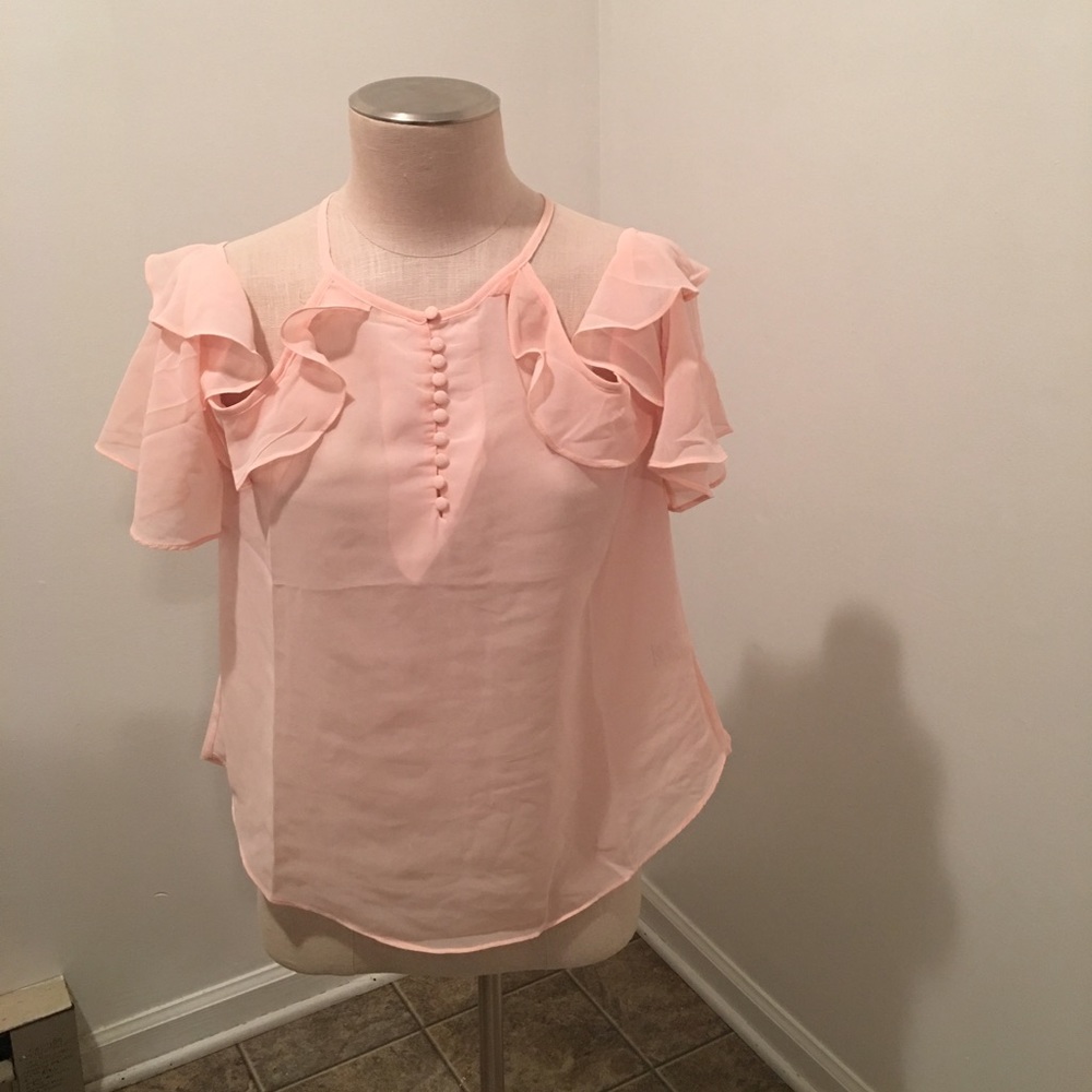 3/$18 Sheer peach silk lace shirt