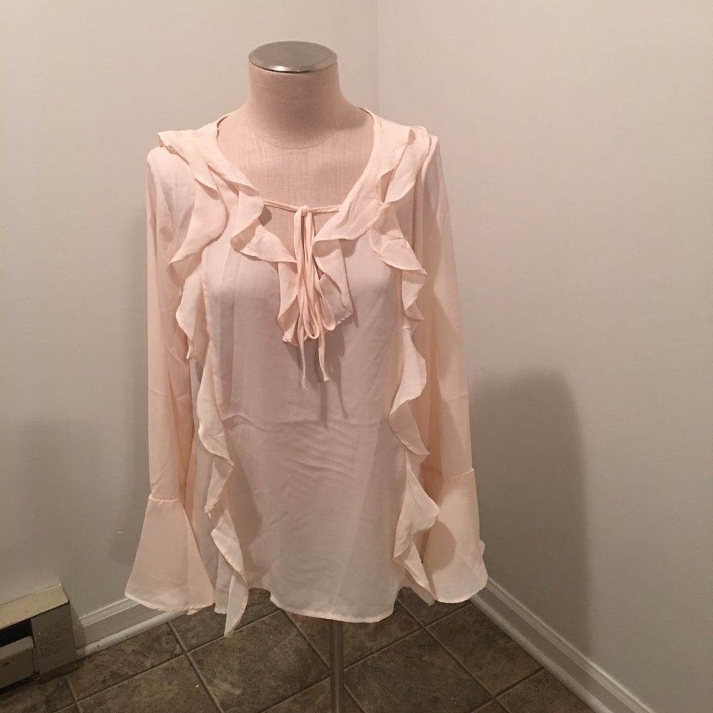 3/$18 Ivory silk long bell sleeve shirt
