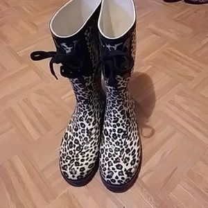 Leopard print rain boots