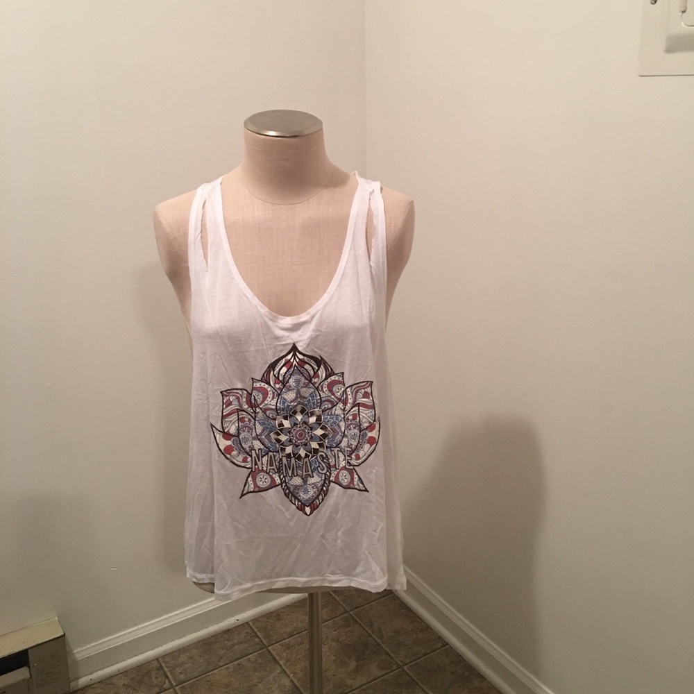 3/$18 White "Namaste" tank